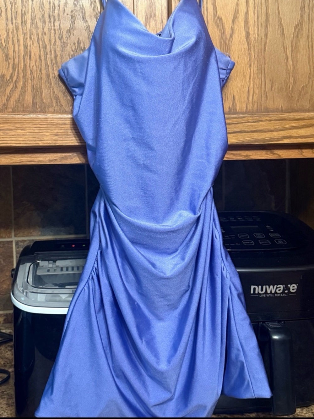 Blue Cowl Neck Satin Dress